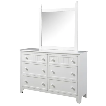 6 Drawer Dresser & Accent Mirror with Decorative Caps